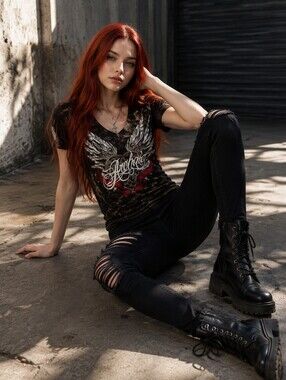 Archaic by Affliction Big Love T-Shirt XL Winged Heart Roses Y2K Goth NWT